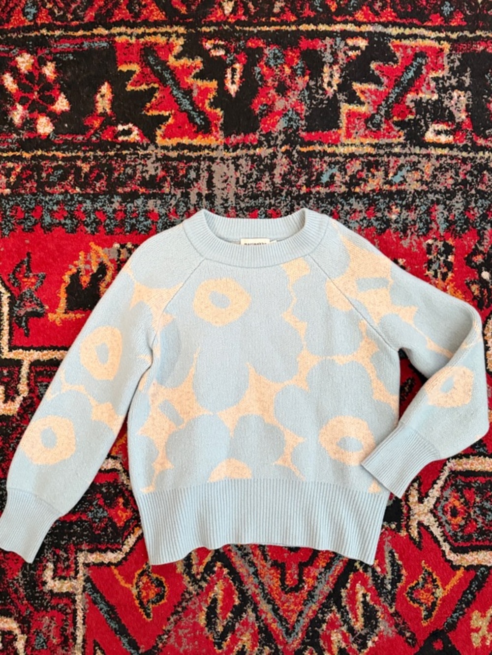 Marimekko Light Blue & Cream Floral Crewneck Sweater